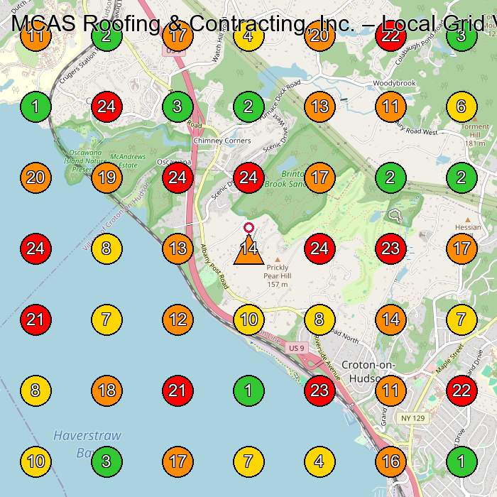 MCAS Roofing & Contracting, Inc. Roofing Contractor GeoGrid ranking map for Croton-On-Hudson NY